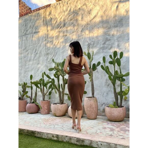 Sarengsami Revolve Womens Dress Small Med Brown Mojo Rib Knit Cut Out Walnut - Picture 5 of 14